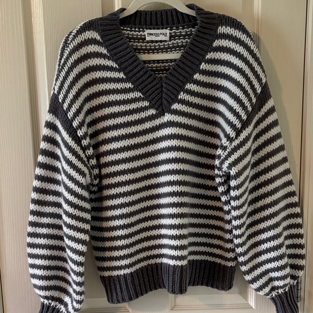 Princess Polly Charcoal and White Knit Sweater
